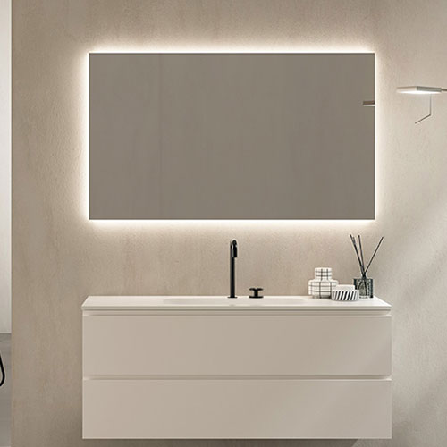 Spegel Karol med vit tvättställsmöbel Sanova